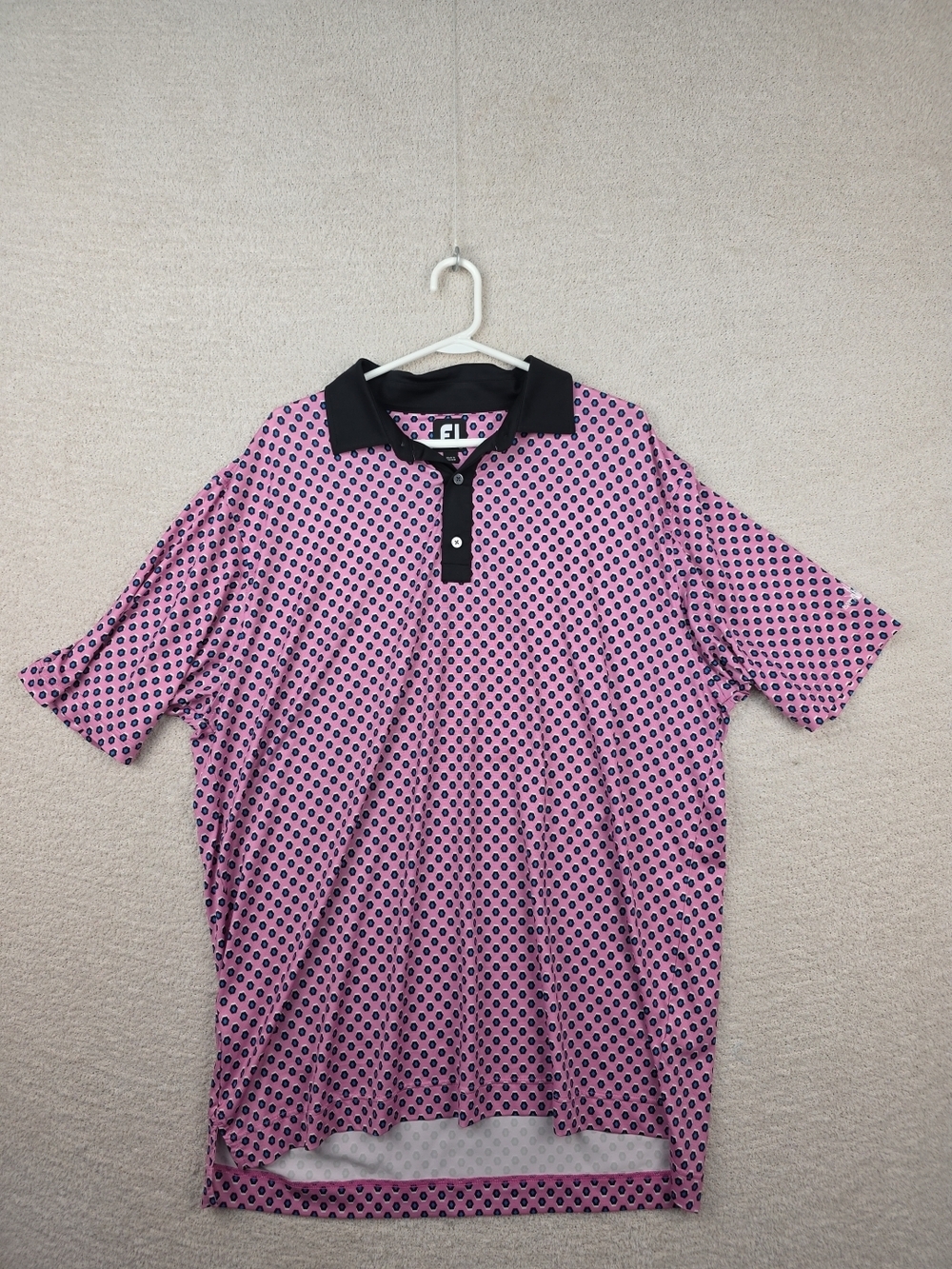 Men's Pink Patterned Short-Sleeve Polo with Black Collar FootJoy 3XL Golf